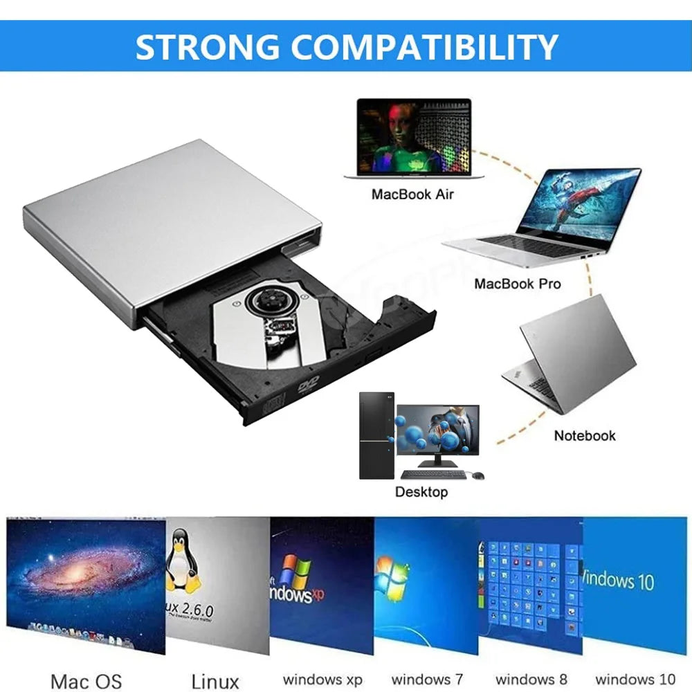 Woopker External DVD Player VCD CD Mp3 Reader USB 2.0 Portable Ultra-Thin DVD Drive Rom for PC Laptop Desktop Portatil - Datsnake