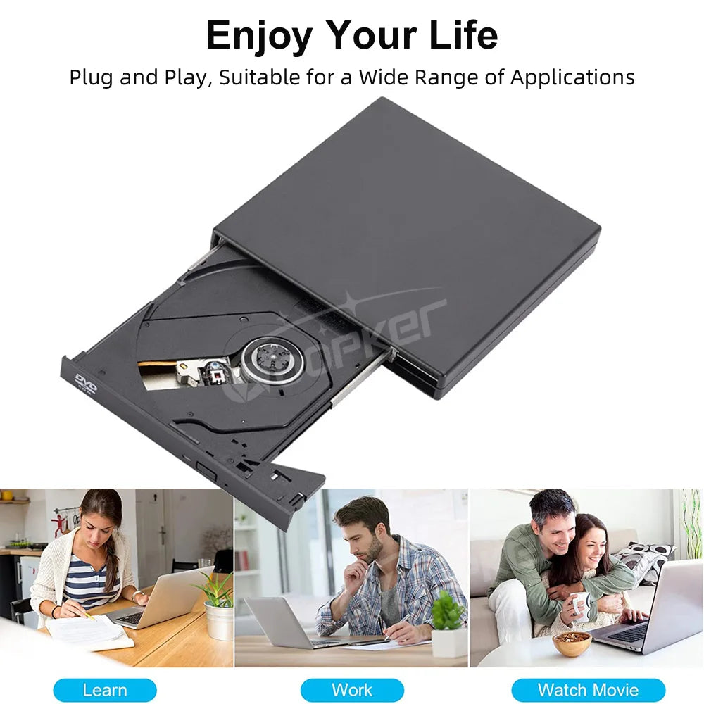 Woopker External DVD Player VCD CD Mp3 Reader USB 2.0 Portable Ultra-Thin DVD Drive Rom for PC Laptop Desktop Portatil - Datsnake