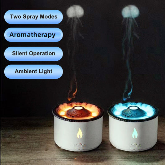 New Creative Ultrasonic Essential Oil Humidifier Volcano Aromatherapy Machine Spray Jellyfish Air Flame Humidifier Diffuser - Datsnake